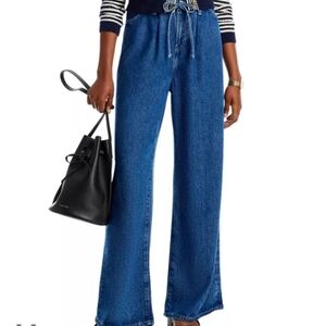 FRAME Wide Leg Blue Denim Jeans with Drawstring Waist 32